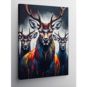 Kanvas Tablo Renkli Geyik Portresi 100x140 cm