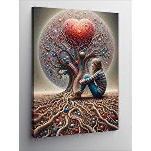 Kanvas Tablo Ağaç Kalp Ve Kız 50x70 cm