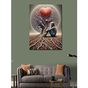 Kanvas Tablo Ağaç Kalp Ve Kız 50x70 cm