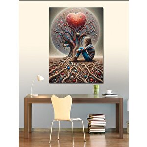 Kanvas Tablo Ağaç Kalp Ve Kız 100x140 cm
