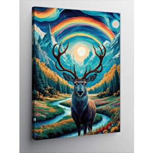 Kanvas Tablo Gökkuşağı Ve Geyik 100x140 cm