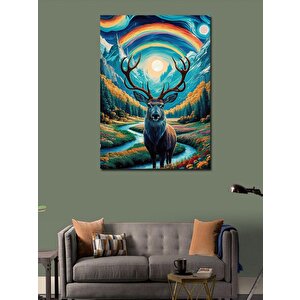 Kanvas Tablo Gökkuşağı Ve Geyik 100x140 cm