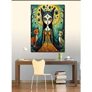 Kanvas Tablo Renkli Kedi Portresi 100x140 cm