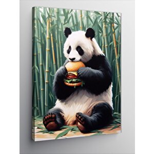 Kanvas Tablo Bambu Ve Hamburger Yiyen Panda 100x140 cm