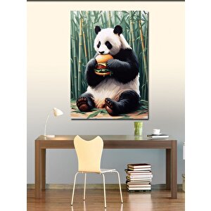 Kanvas Tablo Bambu Ve Hamburger Yiyen Panda 100x140 cm