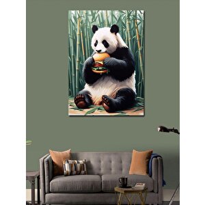 Kanvas Tablo Bambu Ve Hamburger Yiyen Panda 100x140 cm