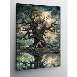 Kanvas Tablo Ay Işğında Issız Orman Ve Yaşlı Ağaç 100x140 cm