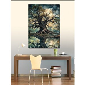 Kanvas Tablo Ay Işğında Issız Orman Ve Yaşlı Ağaç 100x140 cm