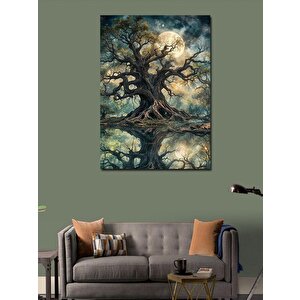Kanvas Tablo Ay Işğında Issız Orman Ve Yaşlı Ağaç 100x140 cm
