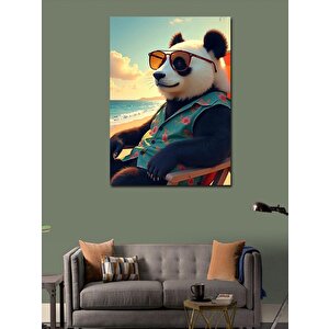 Kanvas Tablo Sahildeki Gözlüklü Panda 100x140 cm