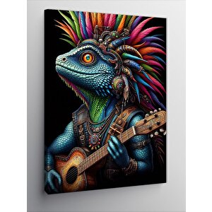 Kanvas Tablo Renkli Kertenkele Ve Gitar