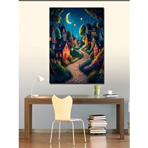 Kanvas Tablo Renkli Evler Ve Gece Manzarası