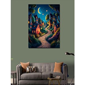 Kanvas Tablo Renkli Evler Ve Gece Manzarası
