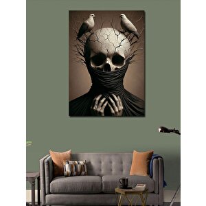 Kanvas Tablo Kafasında Kuşlar Olan Kafatası 70x100 cm
