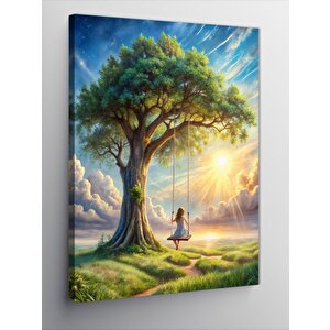 Kanvas Tablo Ağaçtan Salıncak Ve Kız 100x140 cm