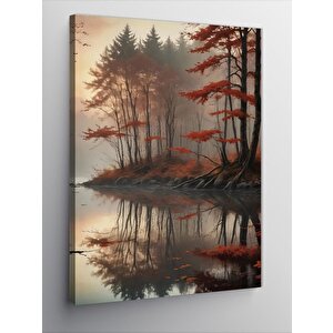 Kanvas Tablo Sonbaharda Sisli Ormandaki Ağaçlar 50x70 cm