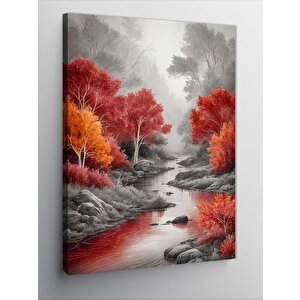 Kanvas Tablo Kırmızı Ağaçlar Ve Orman 70x100 cm
