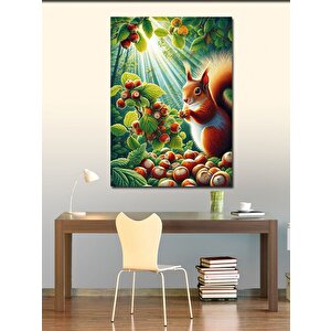 Kanvas Tablo Ağaçta Fındık Toplayan Sincap 70x100 cm