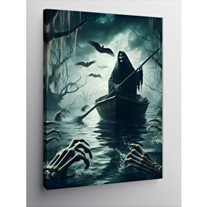 Kanvas Tablo Issız Gölde Kürek Çeken Kurukafa Ve Kargalar 70x100 cm