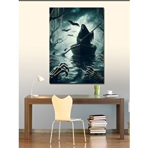 Kanvas Tablo Issız Gölde Kürek Çeken Kurukafa Ve Kargalar 70x100 cm