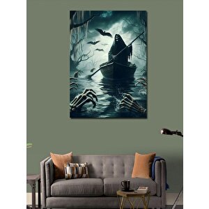 Kanvas Tablo Issız Gölde Kürek Çeken Kurukafa Ve Kargalar 50x70 cm
