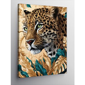 Kanvas Tablo Kurumuş Yapraklar Ve Leopar 70x100 cm