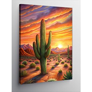Kanvas Tablo Çöl Manzarası Ve Kaktüs 70x100 cm