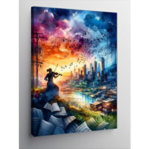 Kanvas Tablo Kemancı Renkli Patlama 100x140 cm
