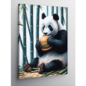 Kanvas Tablo Hamburger Yiyen Panda