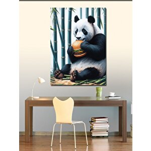Kanvas Tablo Hamburger Yiyen Panda