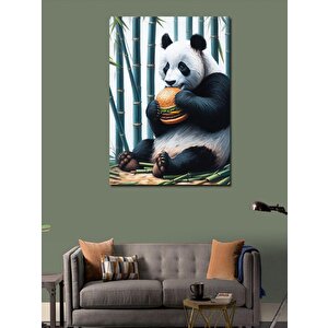 Kanvas Tablo Hamburger Yiyen Panda