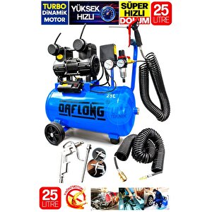 25li̇tre Bakır Sargı Turboyağsız Motor Süper Hızlı Dolum Hava Kompresörü 15 Mt Hortum Hava Tabancası