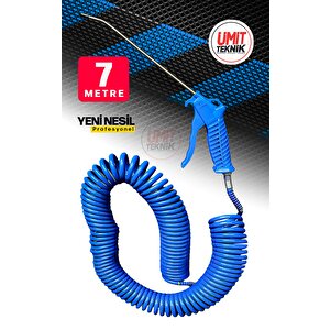 Uzun 7 Metre Hava Tabancası Yeni Nesil  Spiral Hava Hortumu Kompresör Hava Tabancası Set-7 Metre