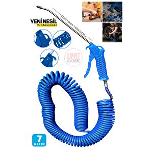 Uzun 7 Metre Hava Tabancası Yeni Nesil  Spiral Hava Hortumu Kompresör Hava Tabancası Set-7 Metre
