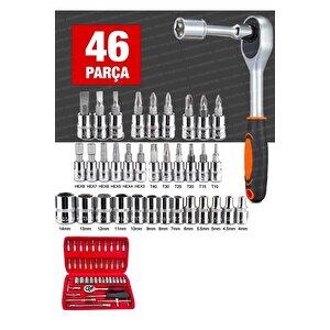 Pro 58 Parça Lokma Takımı Otomatik Cırcırlı 1/4" 12 Parça Kombine Açık Ağız-yıldız Anahtar Takım