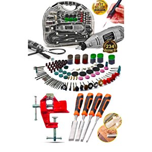 Premium Seri Devirli Çantalı Dramel Gravür Seti Hobi Taşlama Kit, Pro Ahşap Oyma Seti Mengene
