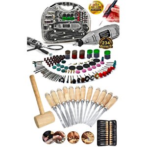 Pro 224 Pcs 6 Kademe Devirli Çantalı Dramel Gravür Seti Taşlama