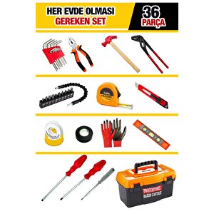 Premium 36 Pcs Full Takım El Aleti Kiti Pense,3 Metre,çekiç,yıldız,düz,tornavida,eldiven Tamir Kiti