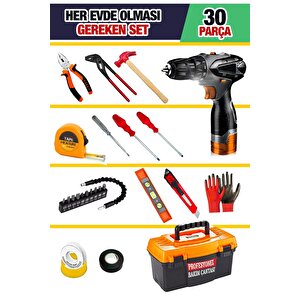 Premium Serisi 30pcs Full Takım Matkaplı Combo Pense Yankeski,tornavida Set,3 Metre Combo Set