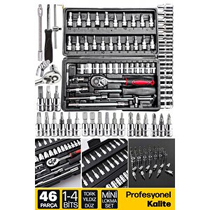 Premium 46 Parça Mini Lokma Takımı Otomatik Cırcırlı 1/4" Set Yüksek Kalite Kombinasyon Alet Seti