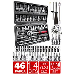 Premium 46 Parça Mini Lokma Takımı Otomatik Cırcırlı 1/4" Set Yüksek Kalite Kombinasyon Alet Seti