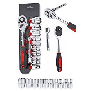 Premium 1/2 Profesyonel 12 Parça Krom Vanadyum Çelik Standlı Cırcır Set Kaliteli Lokma Takımı