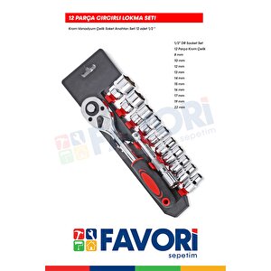 Premium 1/2 Profesyonel 12 Parça Krom Vanadyum Çelik Standlı Cırcır Set Kaliteli Lokma Takımı