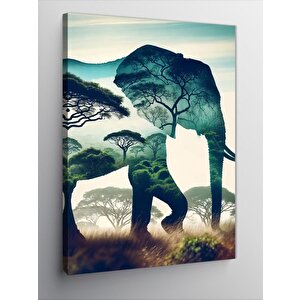 Kanvas Tablo Afrika Manzarasında Fil 70x100 cm