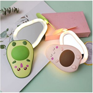 Avokado Işıklı El Aynası Ve Mini Fan, Yeşil, 12x7 Yeşil
