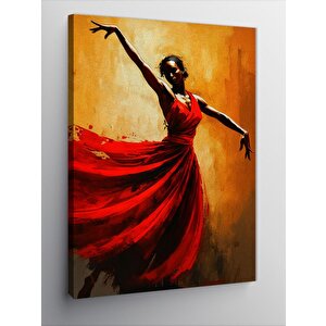 Kanvas Tablo Kırmızı Elbiseli Dans Eden Kadın 100x140 cm