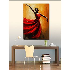 Kanvas Tablo Kırmızı Elbiseli Dans Eden Kadın 100x140 cm