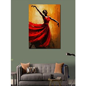 Kanvas Tablo Kırmızı Elbiseli Dans Eden Kadın 100x140 cm