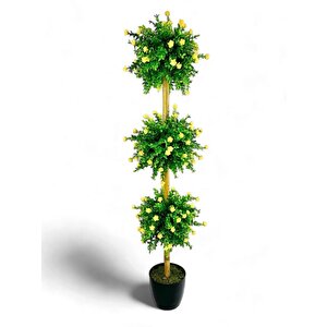 Yapay Ağaç Sarı Mineli Şimşir Top Siyah Saksılı 115*30cm