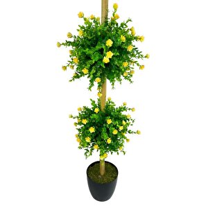 Yapay Ağaç Sarı Mineli Şimşir Top Siyah Saksılı 115*30cm